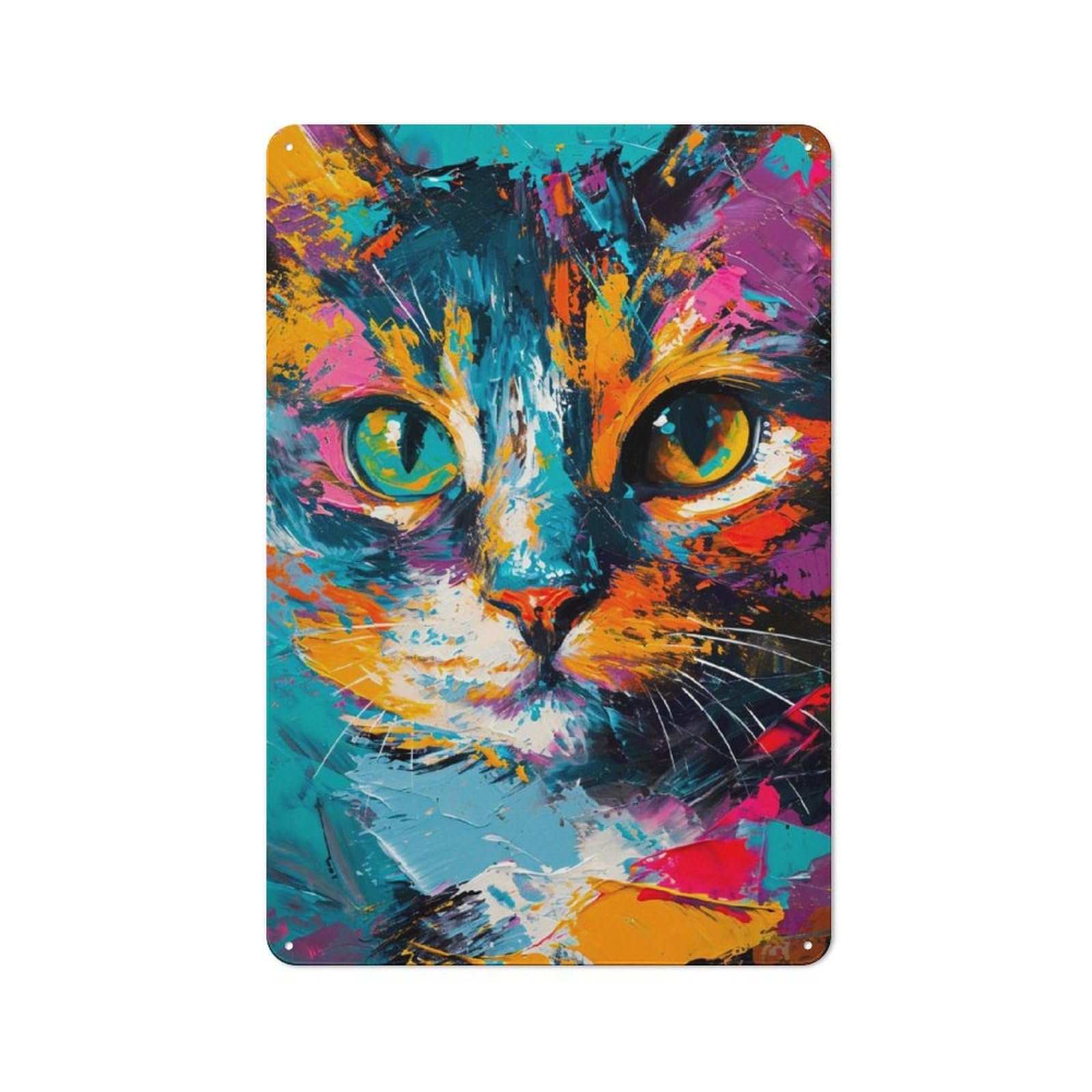 Junmoney Tint Cat Rustic Metal Wall Sign 30X20cm For Café Or Restaurant, Gift Idea At Christmas For Café Owners And Decorators