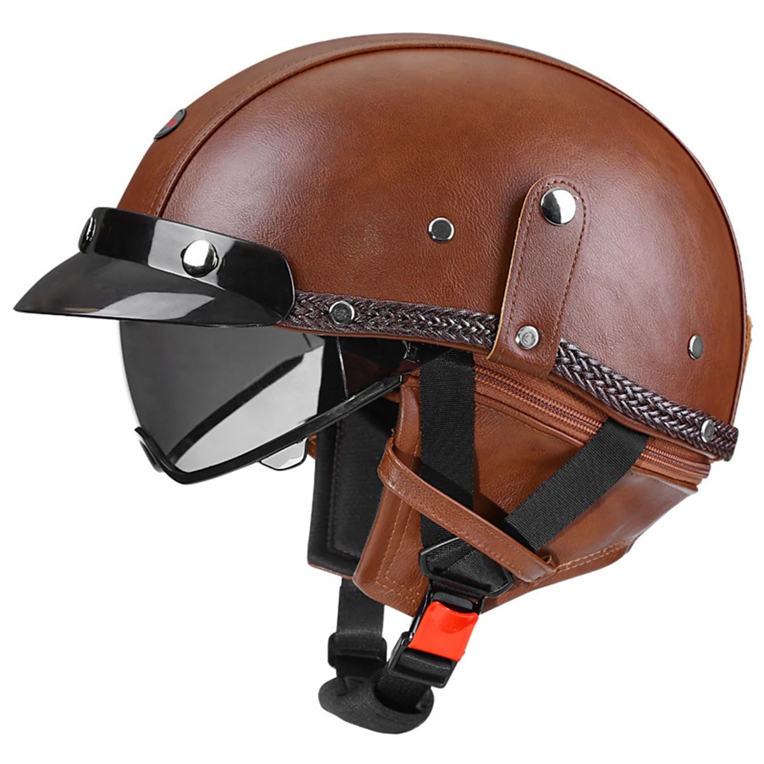 Kask motocyklowy w stylu niemieckim Skórzany kask motocyklowy z otwartą twarzą i goglami Zatwierdzony przez DOTECE Kask z półskorupą dla dorosłych Mężczyźni Kobiety