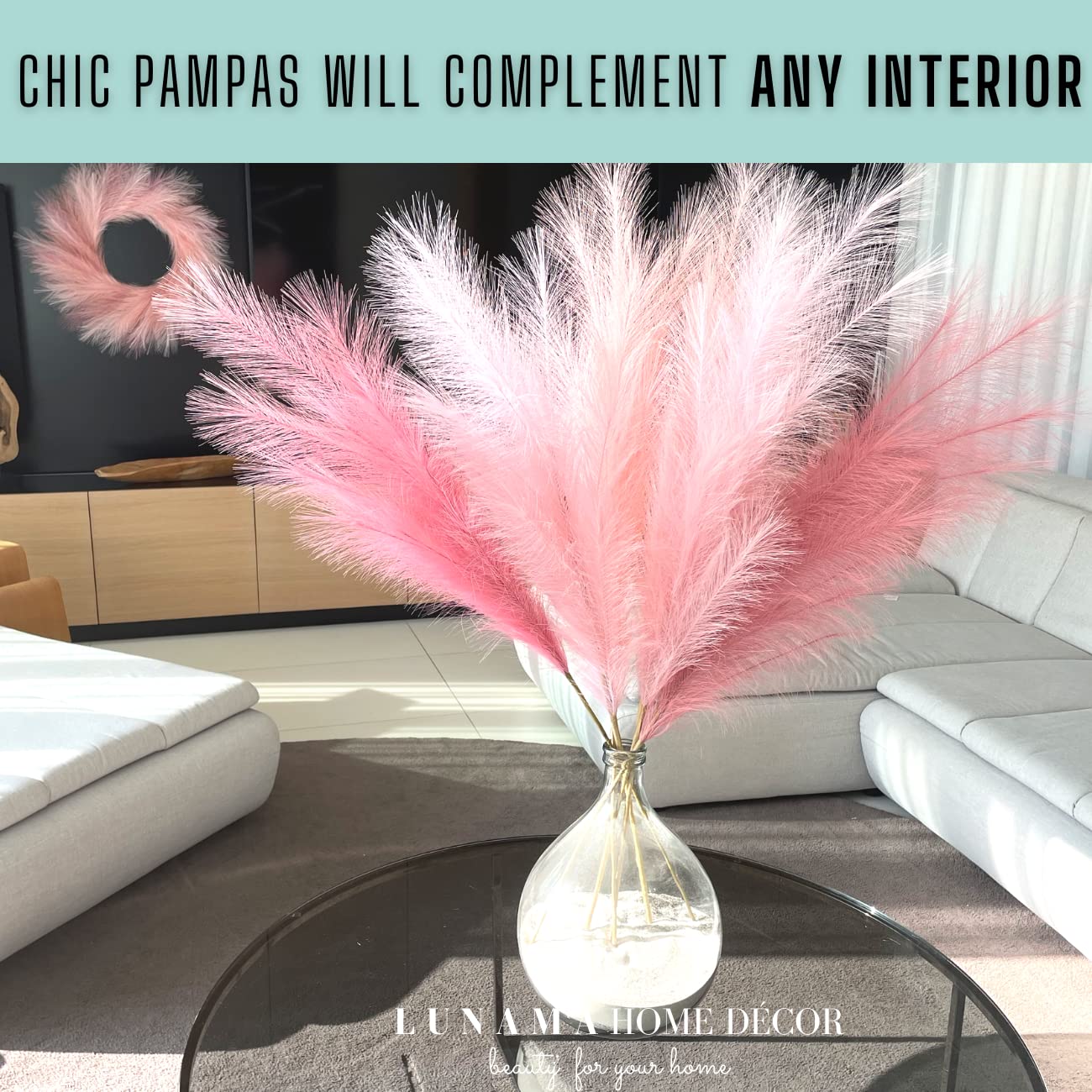 Amazon.com: L U N A M A HOME DÉCOR® 6 PCS Pink Pampas Grass Decor 43” Tall  - Artificial Pampas Grass Decor - Floor Vase Filler Feathers Decor for  Living Room, Kitchen,