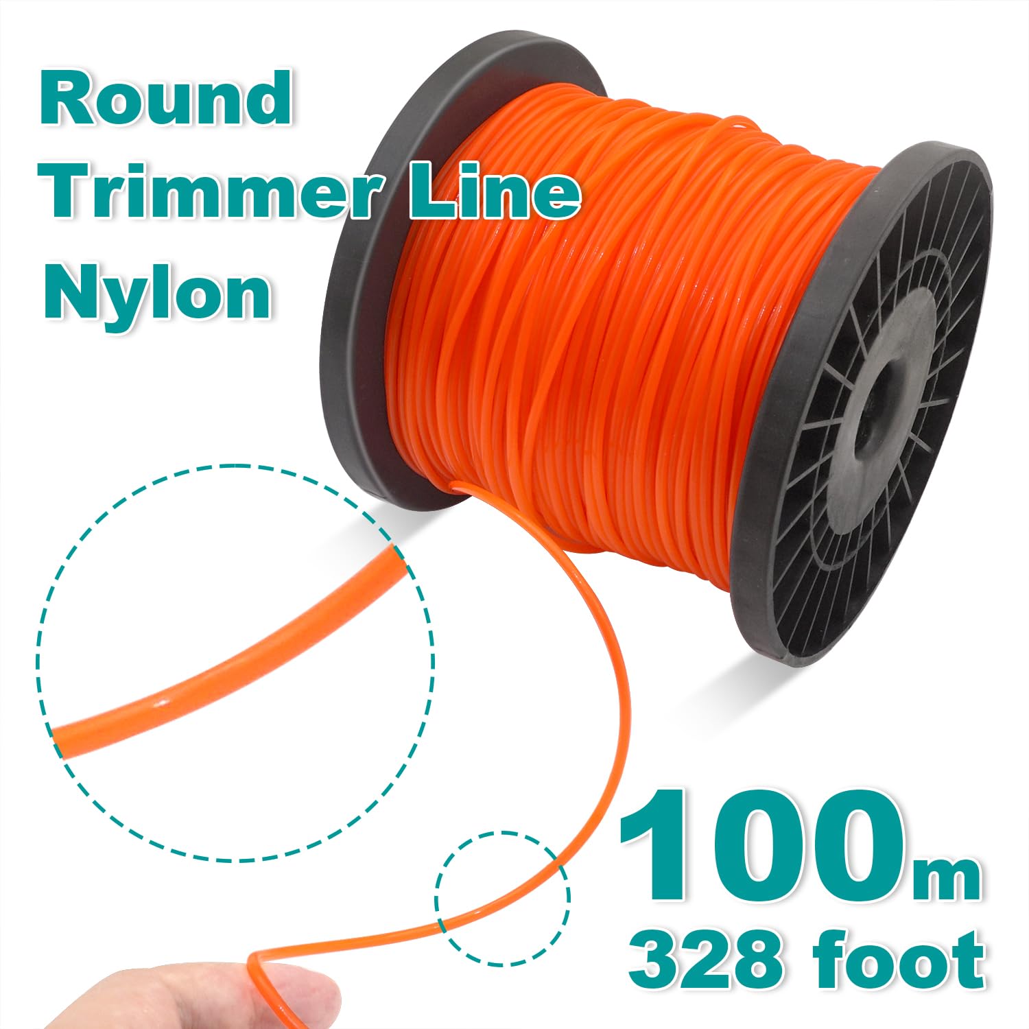 2,4 mm x 100 m Rasentrimmerschnur Rund Mähfaden Trimmerfaden Fäden, Nylonschnur Rasentrimmerfaden für Garten Rasentrimmer und Elektro-Trimmer, Orange I24X