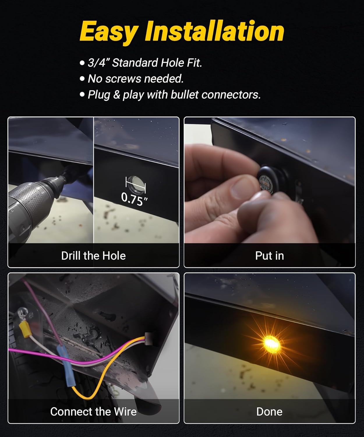 D14 3/4 LED Side Marker Lights Dual Revolution Amber to Purple Grommet Bullet Type Turn Signal & Marker Lights for Trailer, Truck, Camper, RV