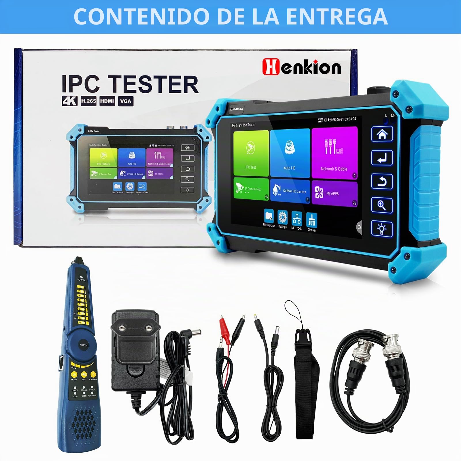 Henkion Probador CCTV IPC-5100C Plus Tester, Monitor con Pantalla Táctil IPS 5.4", 8MP AHD CVI TVI CVBS IP, Monitor de Video 4K HD, Soporte PoE PTZ WiFi RS485, Rastreador de Cable, Entrada HDMI VGA