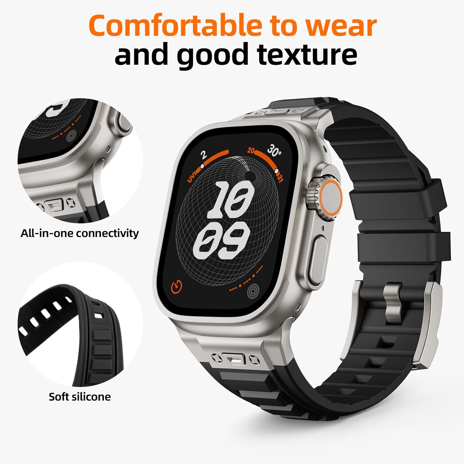 Sports Rugged Silicone Rubber Bands for Apple Watch Uitra 2 Band 49mm 46mm 45mm 44mm 42mm,Durable MetalConnector with Butterfly Buckle, Compatible for iWatch Ultra Series10 9 8 7 6 5 4 3 2 1 SE (49/46/45/44/42mm, Black) - Image 5