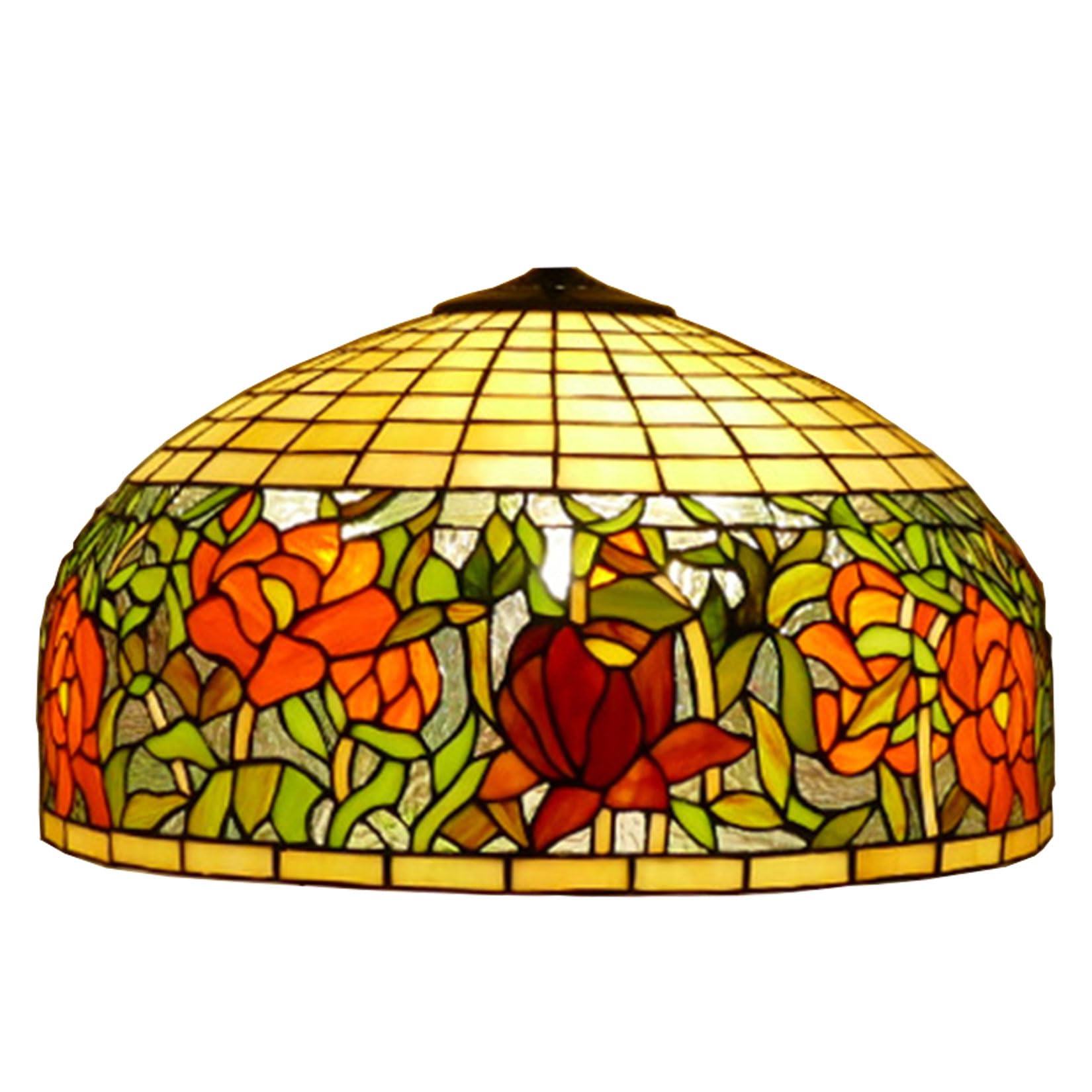 SaryEdge 20 Inch Lamp Shade Replacement, Only Tiffany Stained Glass Lamp Chimney, Floral Design, Red Green Pink Blue Yellow Fit for Table Lamp, Pendant Light, Floor Lamp,Pyramid，Peony，Peony