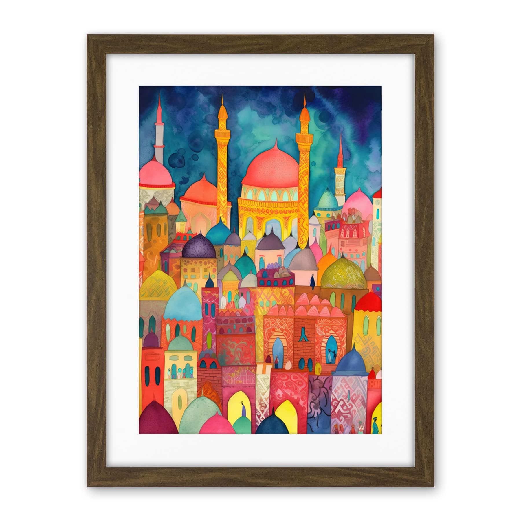 Artery8 Hagia Sophia Evening Cityscape Folk Art Watercolour Painting Artwork Framed Wall Art Print 18X24 Inch