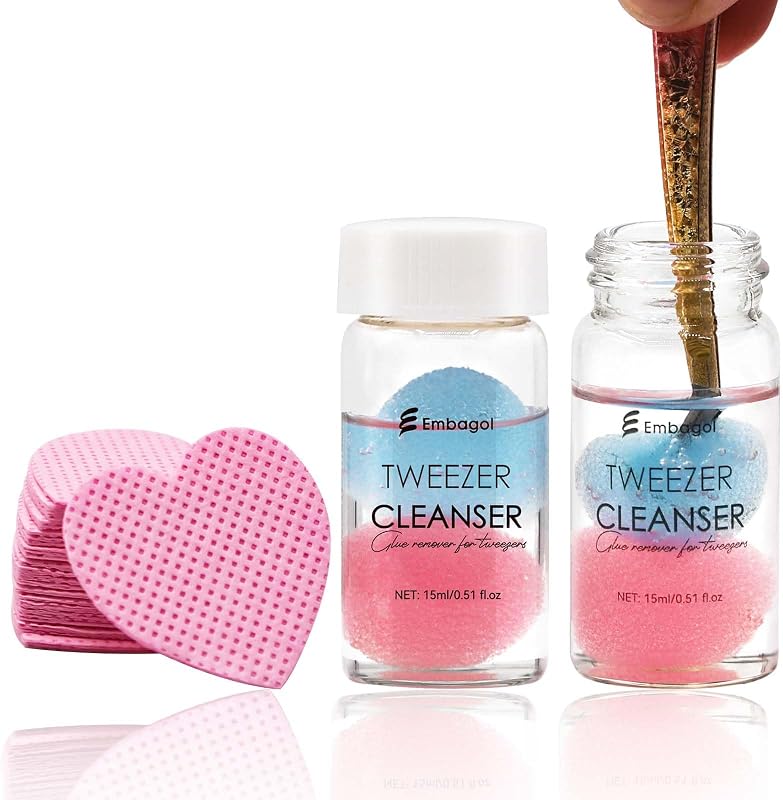 Embagol Limpador para Pinças com Esponjas de Silicone e Lenços sem Fiapos, 2 Frascos de 15 mL + 200 unidades