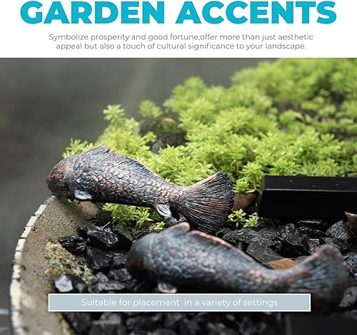 Miniatura 5 de Juego de 2 estatuas antiguas de jardín de peces koi, estatuas de arte de peces Koi para exteriores, esculturas de peces para patio, césped,