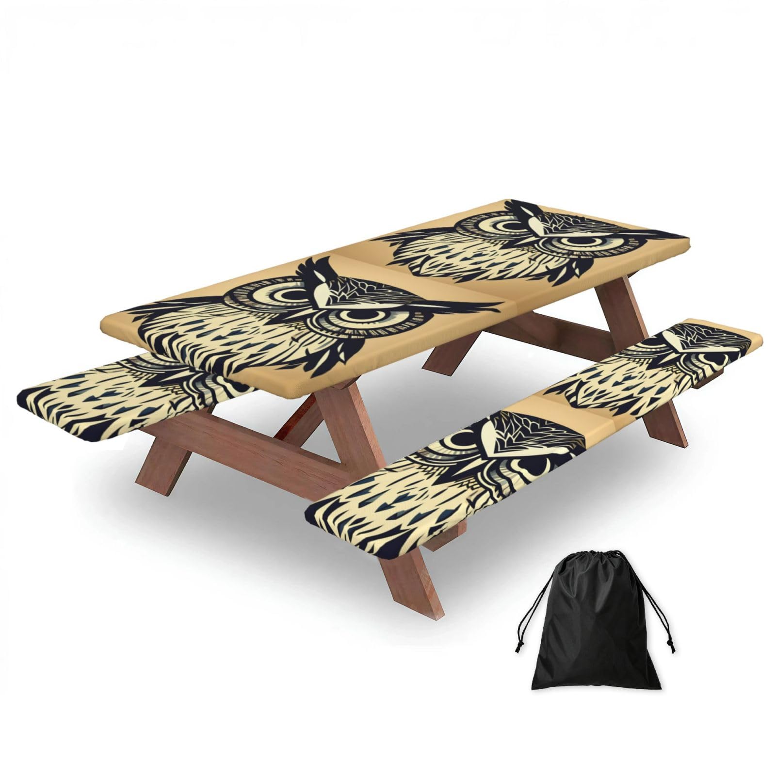 Zyjhyy Black Cute Owl Print 3 Pack Wipeable Picnic Bench Cover And Table Cover Lightweight Table Cloth For Camping Outdoor