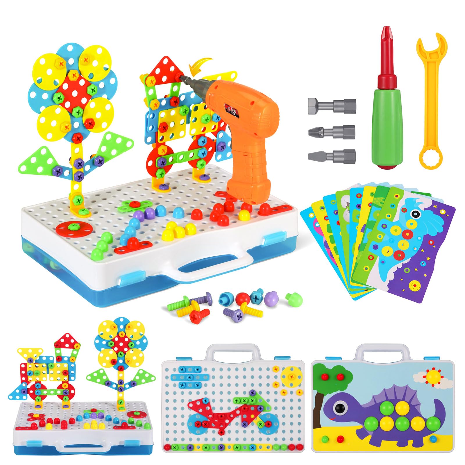 224 Piece STEM Building Set for Kids, Mosaic Drill Set Creative