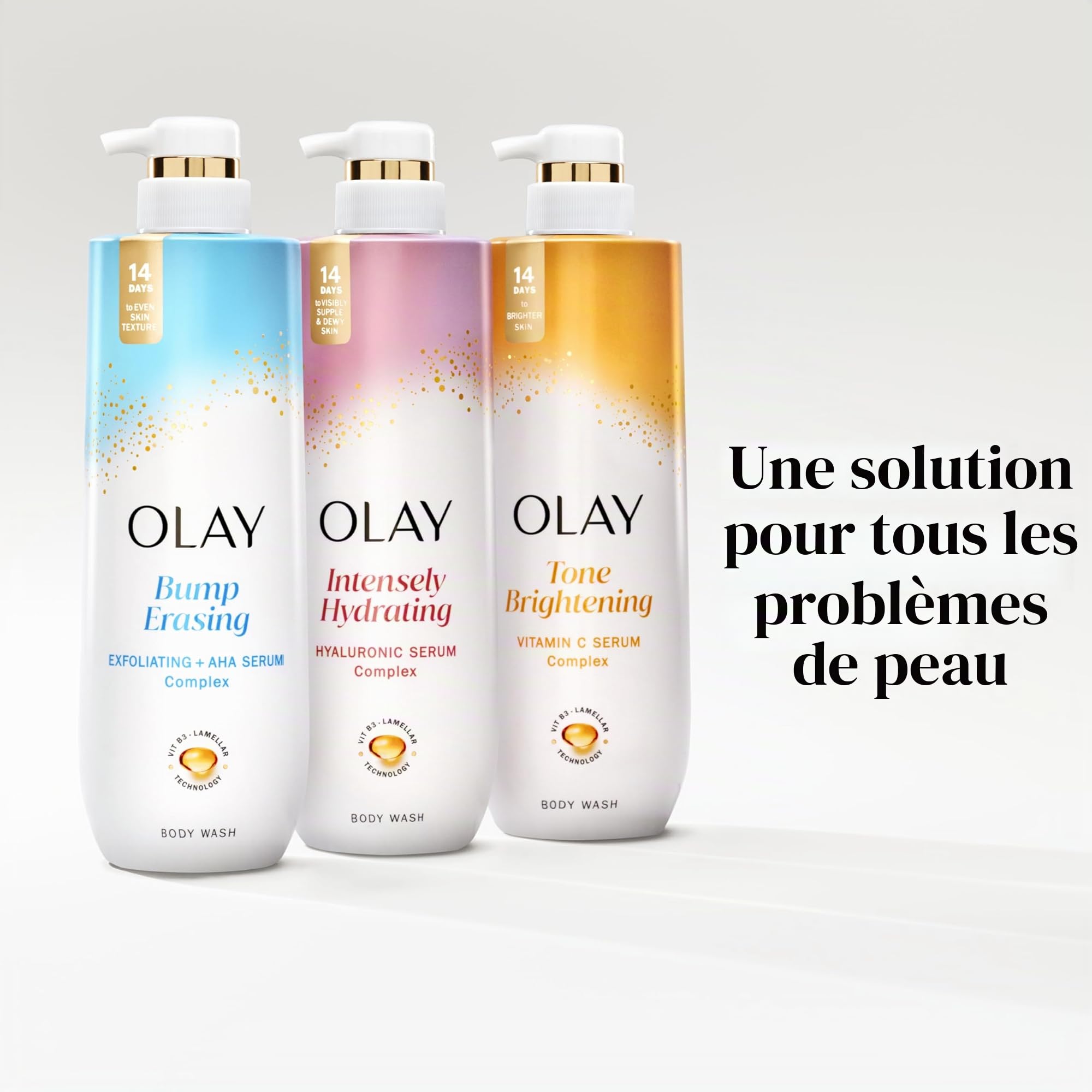 Olay Nettoyant pour le Corps pour Femmes, Intensément Hydratant, Complexe Sérum d'Acide Hyaluronique, Renouvelle l'Hydratation, Sans Parabènes et Phtalates, Technologie Vitamine B3 Lamelles, Pour Tous