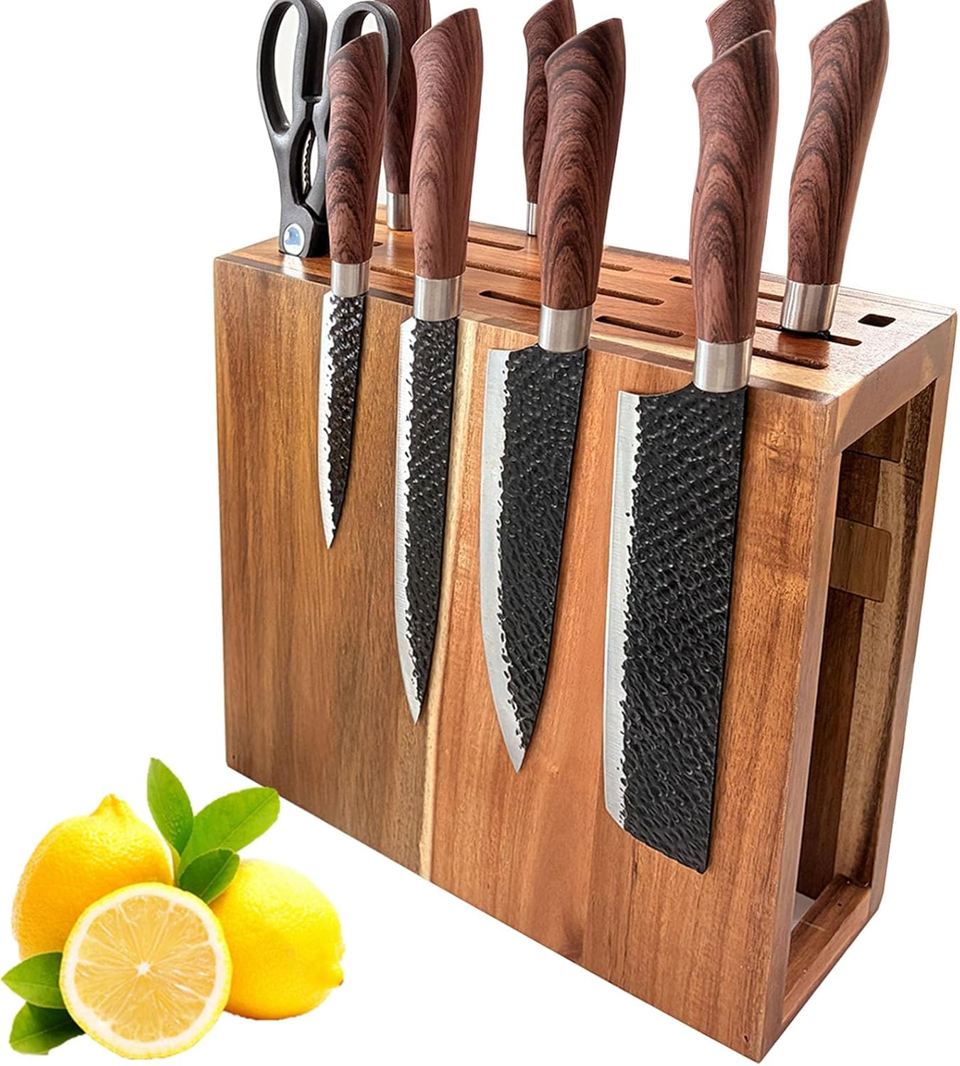 Wooden Magnetic Knife Block,Double Side Knife Storage Organizer with Slots for Kitchen Counter,Space Saver Large Knives Storage Display Stand without Knives