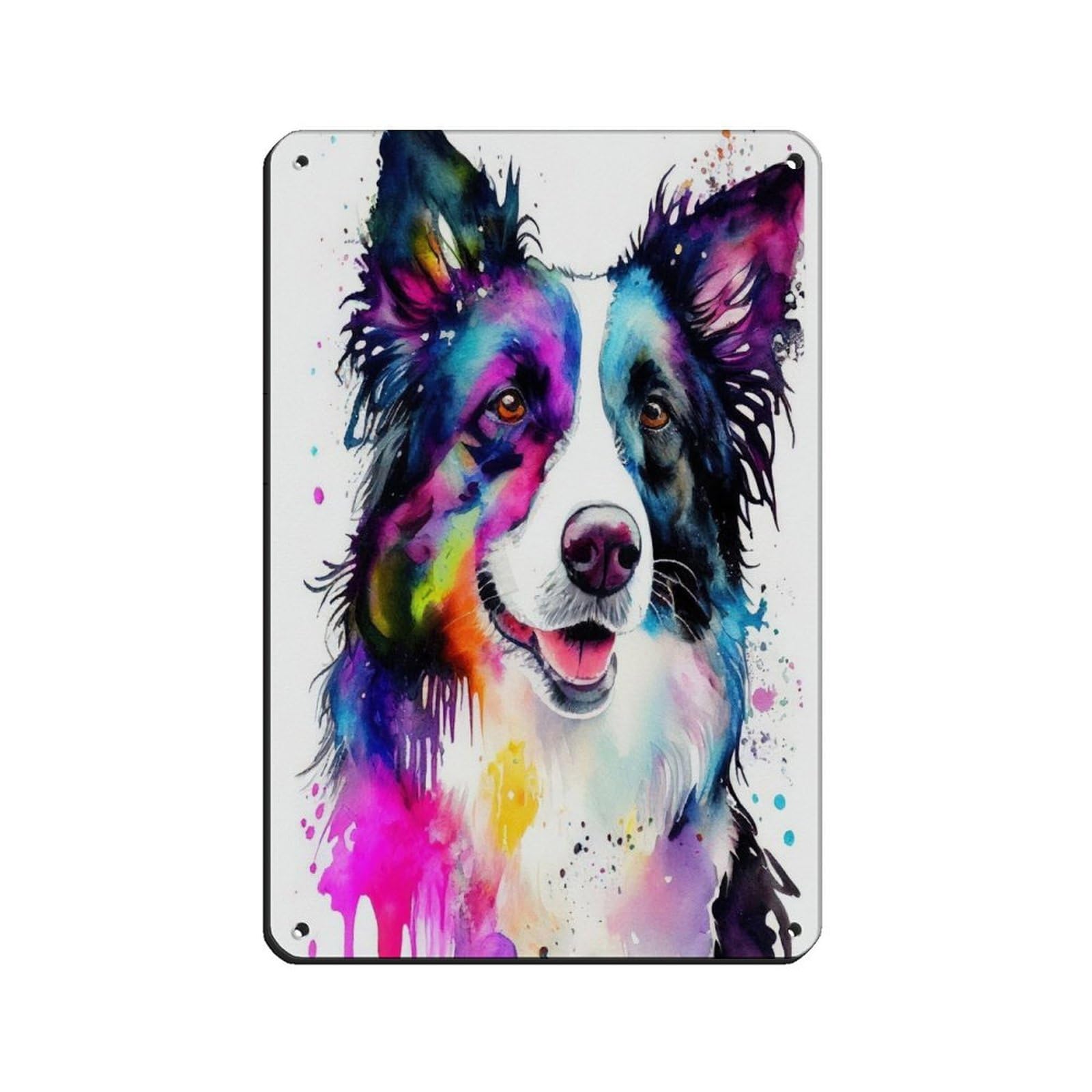 Lxwnze 20L X 30W Cm Watercolour Border Collie Dog Portrait Poster Retro Poster Metal Tin Sign Chic Art Retro Iron Painting Bar People Cave Cafe Family Garage Poster Wall Decoration 8X12inch(20X30cm)
