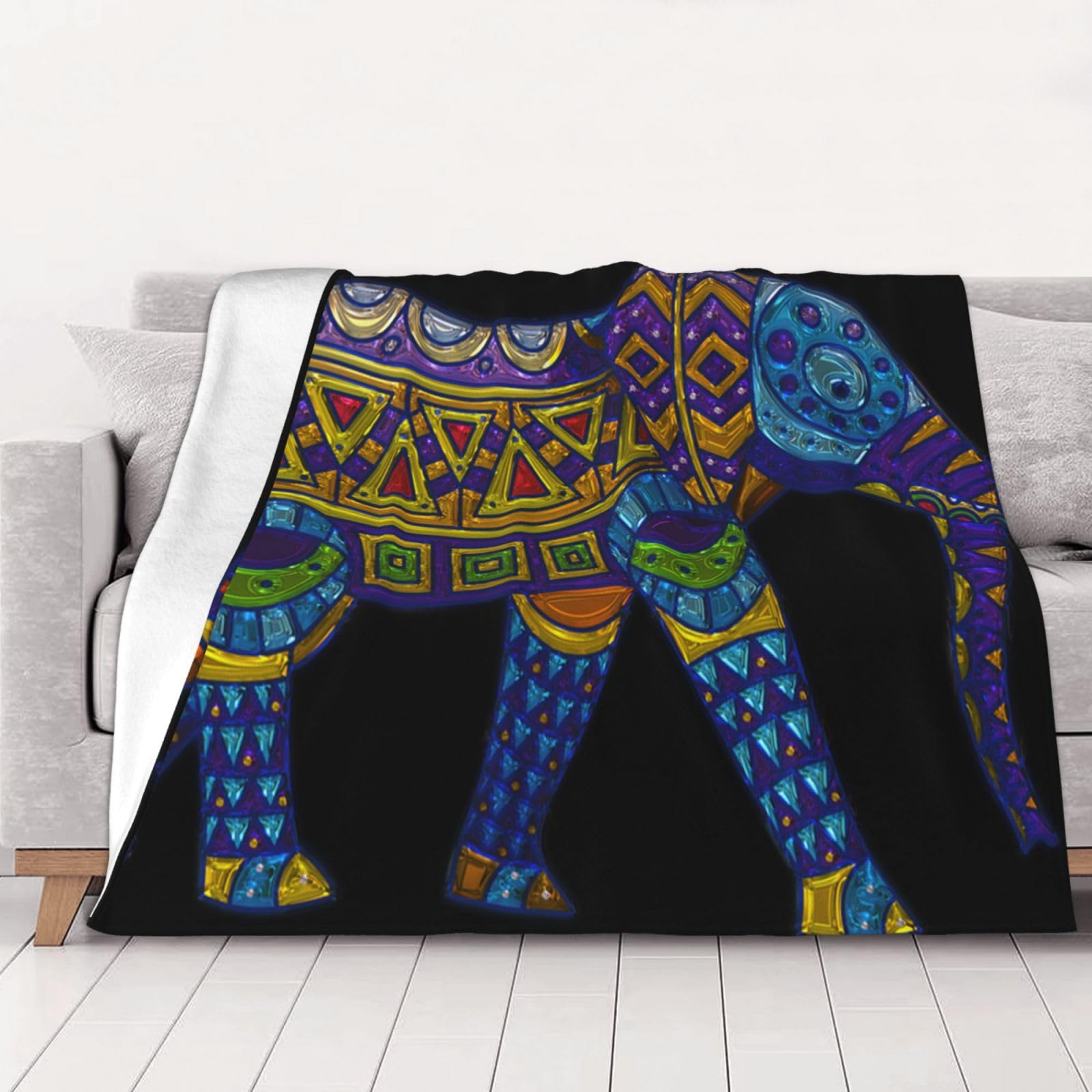 AUBKFELD Colorful Elephant Printed Flannel Blanket 150x125 CM, Soft & Warm Throw Blanket for Sofa/Couch/Bed/Car, Gifts for Audlts Women Men