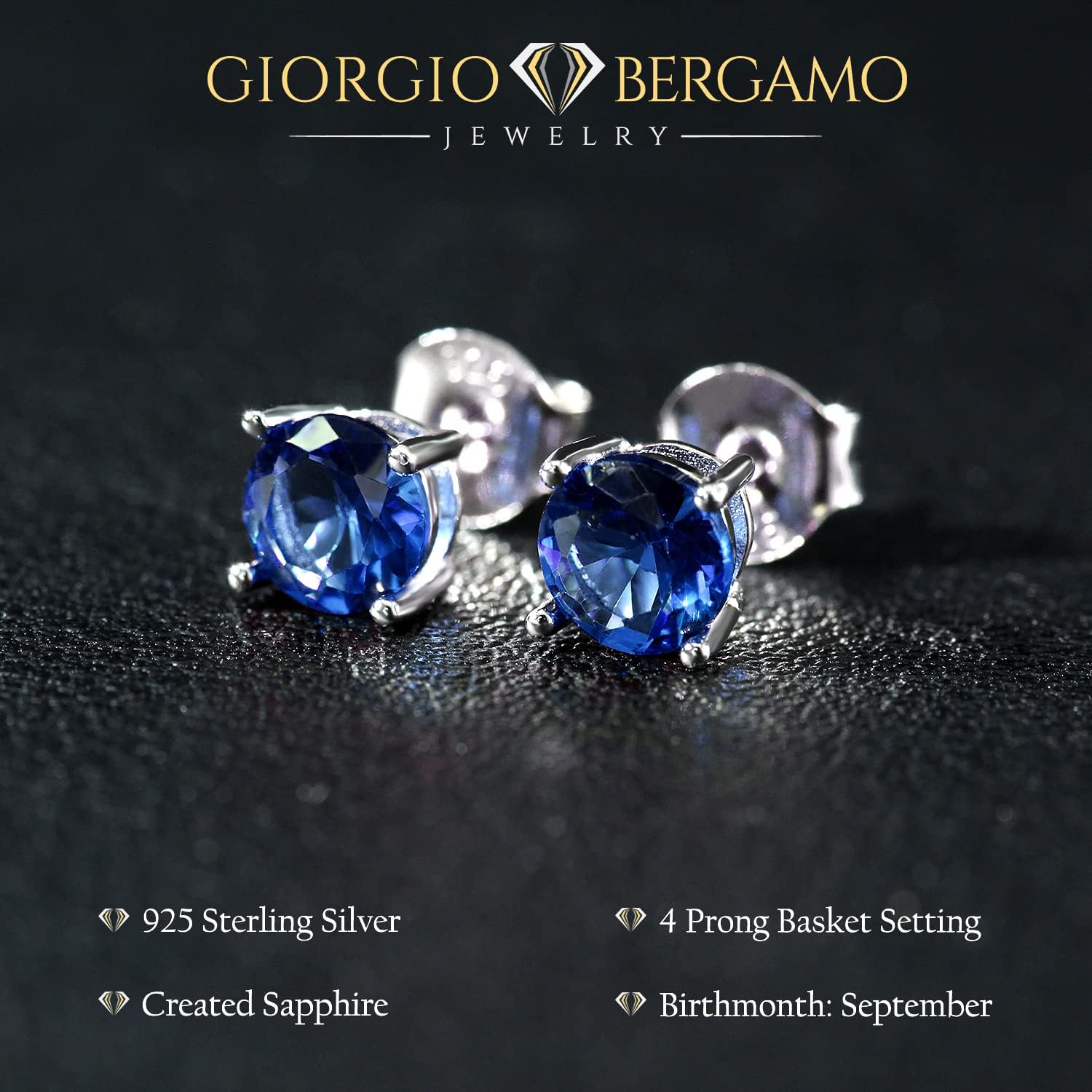 925 Sterling Silver 5mm Round 1.00 ct Genuine Gemstone Birthstone Stud Earrings, Giorgio Bergamo