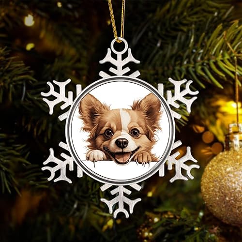 CowkissSign Metal Snowflake Ornament - Russian Toy Ornament Russian Toy Cute Funny Peeking Dog Puppy Metal Snowflake Christmas Ornament Dog Lover