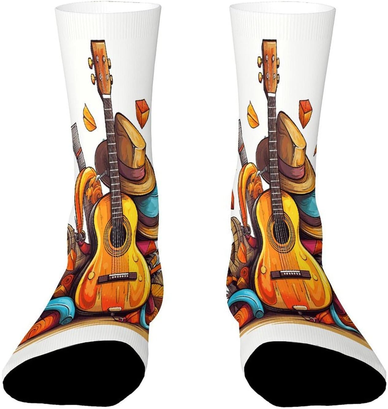 Funny Cartoon Hats Guitar Crew Sock High Stocking Grippy Socks | Socks for Men & Women,Stockings-Long Thin Tube Sports, Breathable Soft Athletic for Nurses,Travel