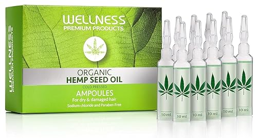 Wellness Premium Products Ampollas de aceite de cáñamo para reparación del cabello para cabello seco y dañado, 10 mil - 10 por caja