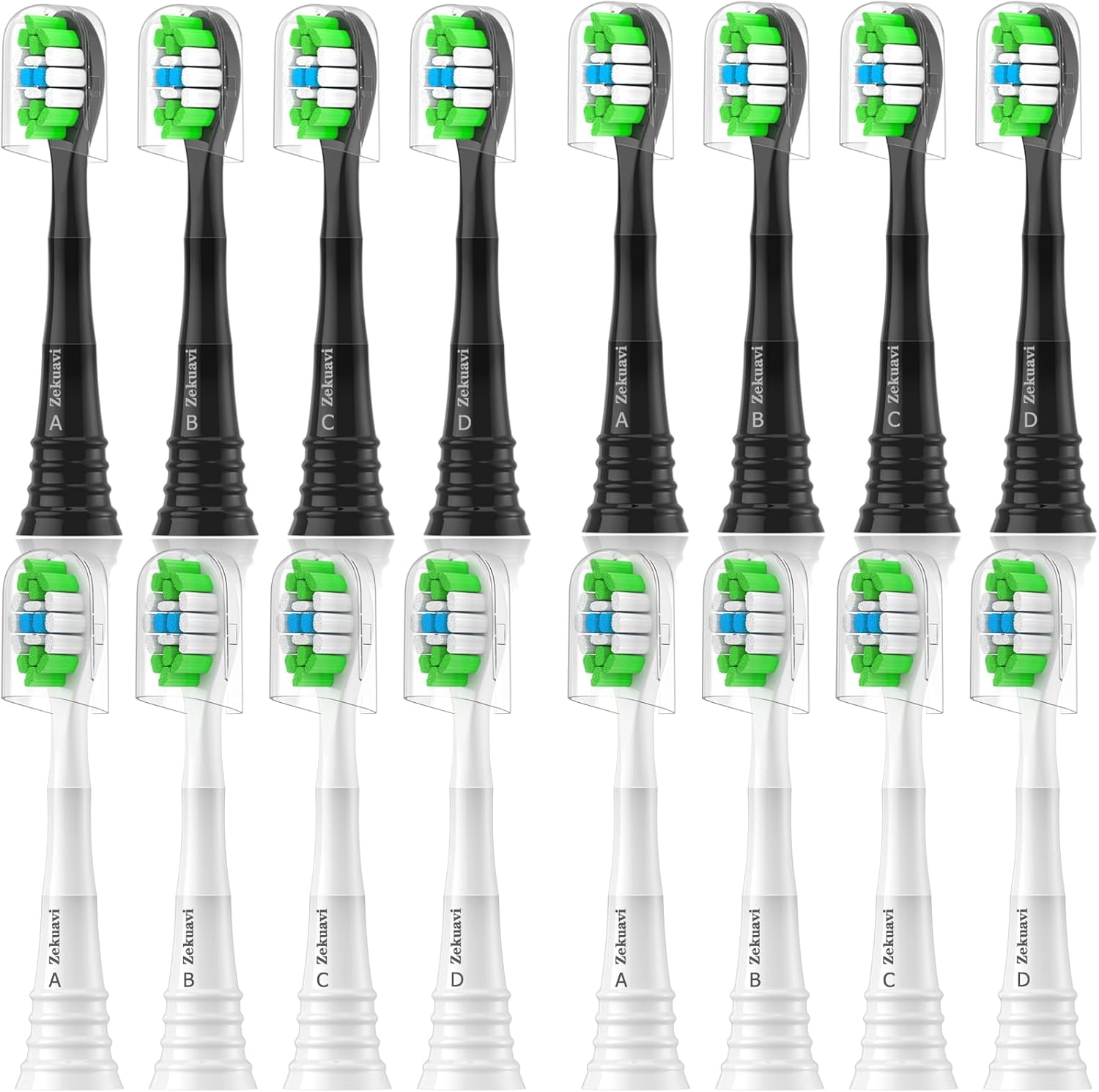 Replacement Toothbrush Heads Compatible with AquaSonic Black Series Electric Toothbrush, 16 Pack Toothbrush Heads Fit for Black Series Pro, Vibe Series, Duo Series Pro, 8White8Black 8white8black 16 Count (Pack of 1)