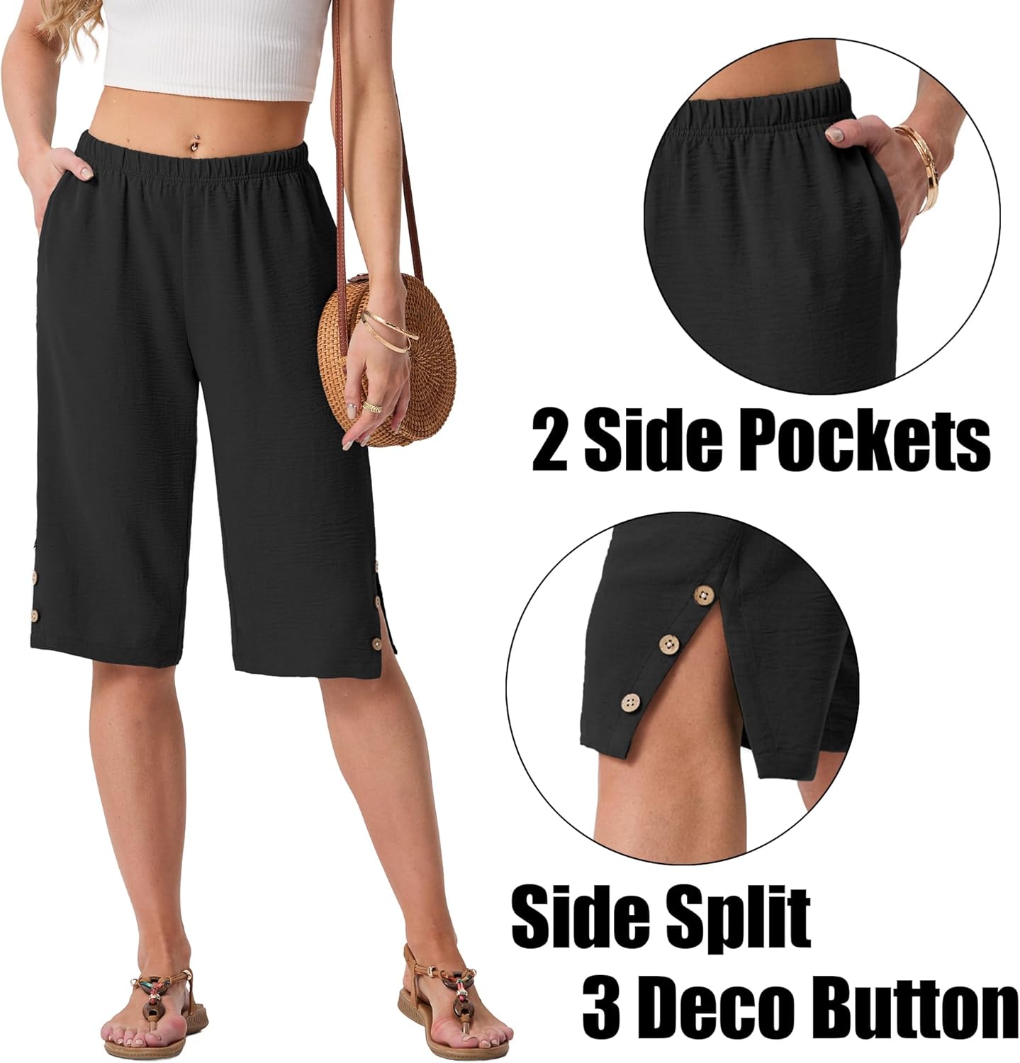 IWOLLENCE Women's Casual Summer Bermuda Shorts Side Split Button Deco Knee Length Long Shorts with Pockets - Image 4
