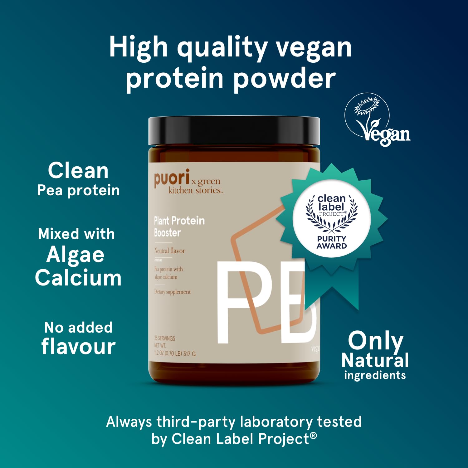 PUORI PB Plant Protein Booster Proteine Vegane con calcio da alghe marine - 317g 25 dosi