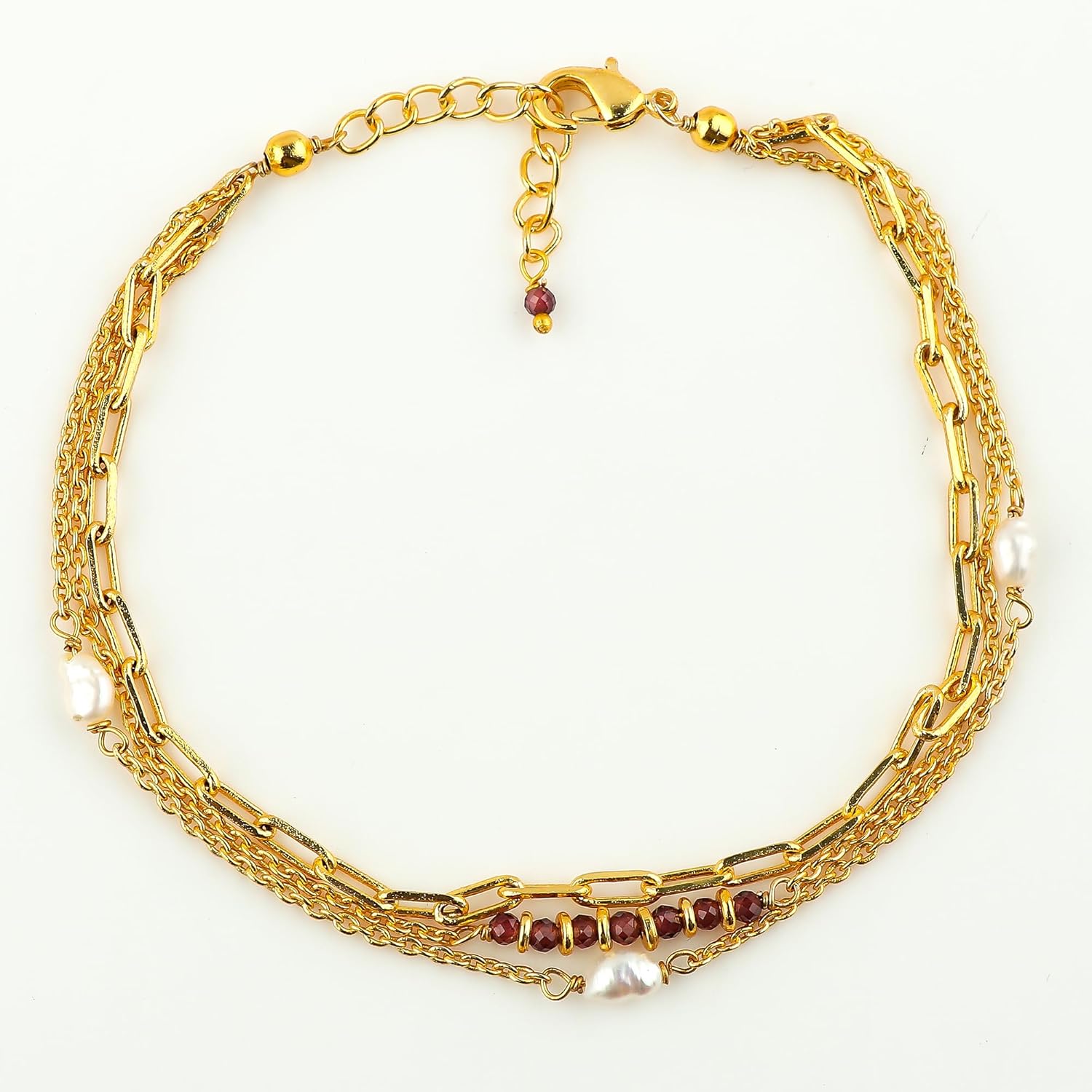 Beads With Pearl 3 Layered Bracelets for Women 14k Gold Plated Dainty Stackable for Women Trendy Layering, Cuban Link, Paperclip Chain, For Women Gifts - Image 7