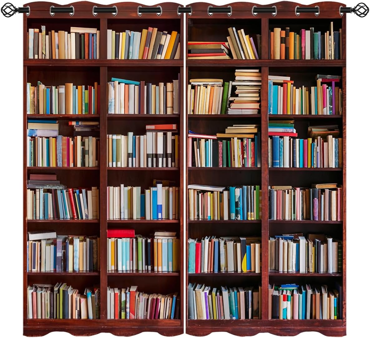Bookshelf Blackout Curtains for Girls Boy Home Decor, Books Library Wooden Bookcase Art Grommet Thermal Insulated Drapes Darkening Window Curtain for Bedroom Living Room, 42 x 45 Inch