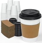 Ginkgo 100 Pack 12 oz Thickened Coffee Cups with Lids and Sleeves | Disposable To Go Paper Coffee Cups Hot Chocolate, Cocoa, Coffee Bar Accessories Supplies