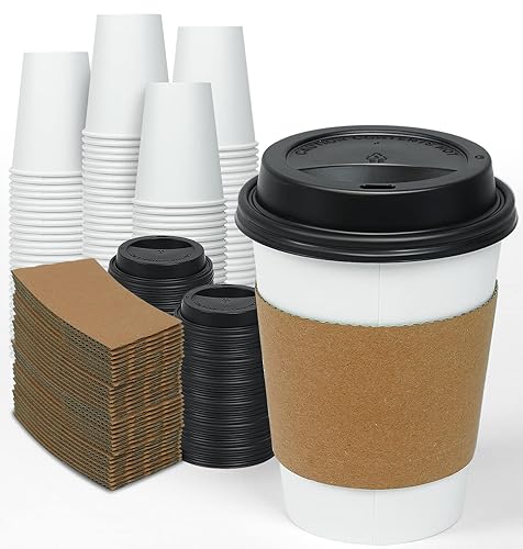 Ginkgo 100 Pack 12 oz Disposable Thickened Paper Coffee Cups