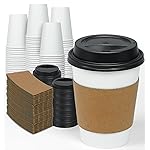 Ginkgo 100 Pack 12 oz Disposable Thickened Paper Coffee Cups with Lids and Sleeves, To Go Hot Coffee Cups, Hot Chocolate, Cocoa and Coffee Bar Supplies