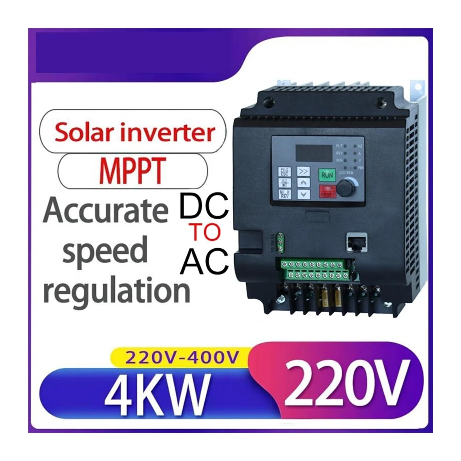 VFD Inverter Solare fotovoltaico, convertitore trifase CC-CA 220 V/380 V 0,75 kW/1,5 kW/2,2 kW/4 kW con Controllo MPPT, Pompa Solare VFD(7.5kw10HP,DC400V-700VAC380V)