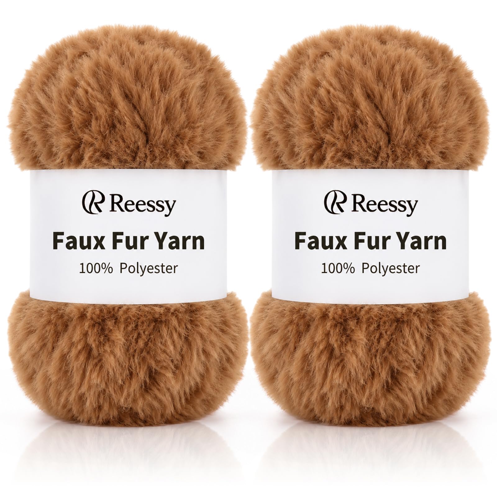 Reessy Fluffy Yarn for Crocheting and Knitting, 2 × 100g Super Soft Fluffy Chunky Faux Fur Yarn, Luxurious Fuzzy Yarn for Blankets, Hats, Scarves and Amigurumi-Brown
