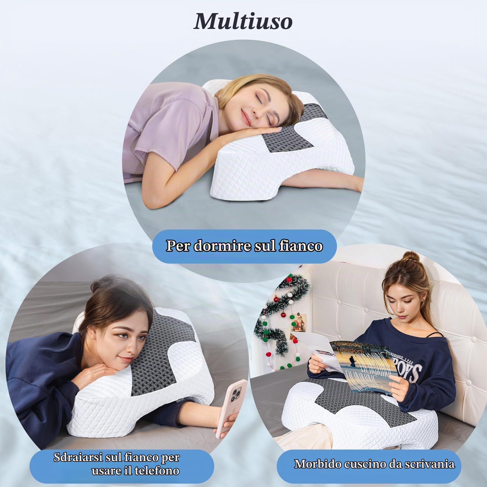 SAHEYER Cuscino Braccioli in memory foam, Cuscino Ergonomico per il sonno laterale, Cuscino Ortopedico Cervicale adatto per dormire in posizione laterale, supina o prona, Nero