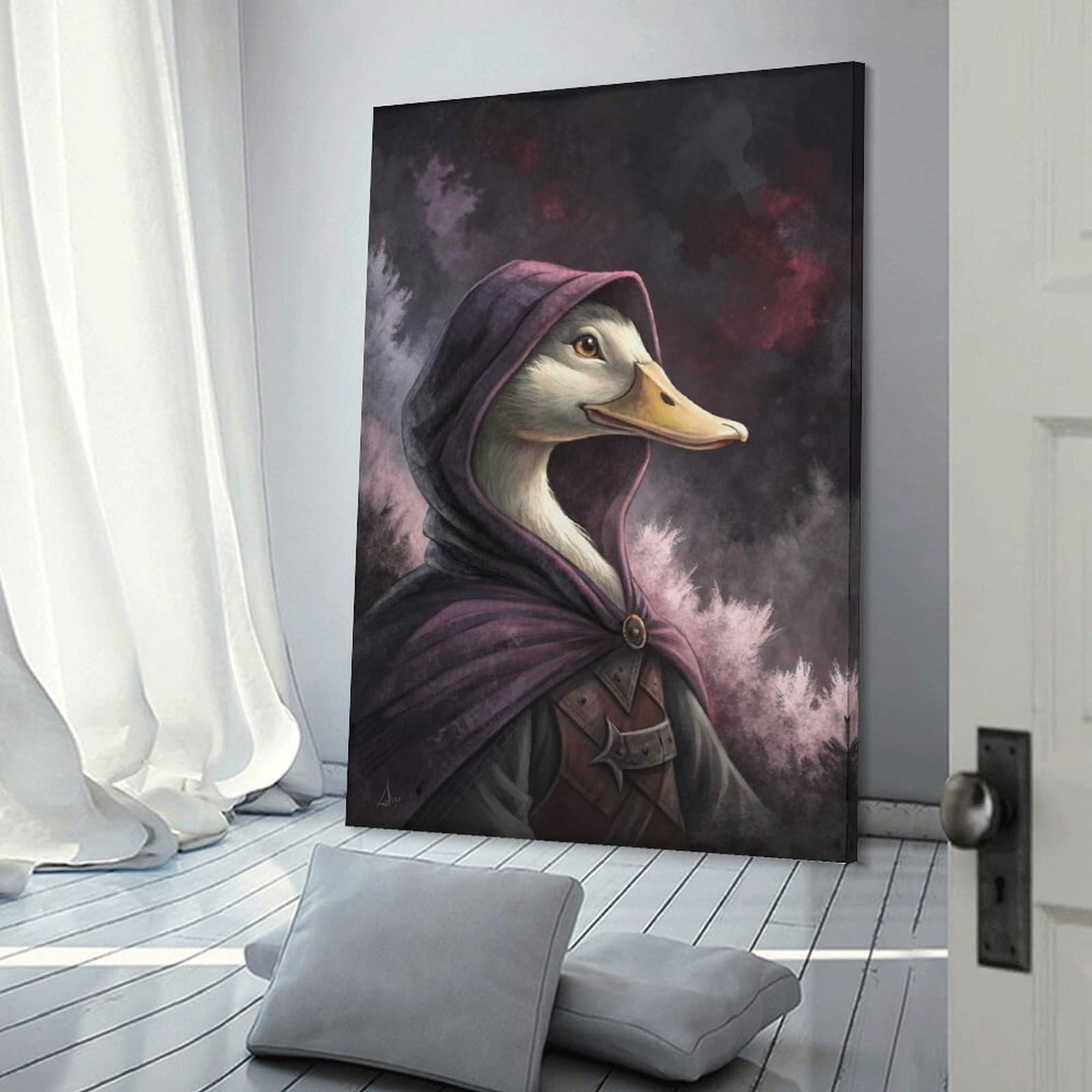 Junmoney Mysterious Duck in A Hooded Cloak Hanging Wall Art, 24x36inch(60x90cm), for Bedroom, Guest Room Or Reading Nook, Home Artwork with A Soft Interior Feel