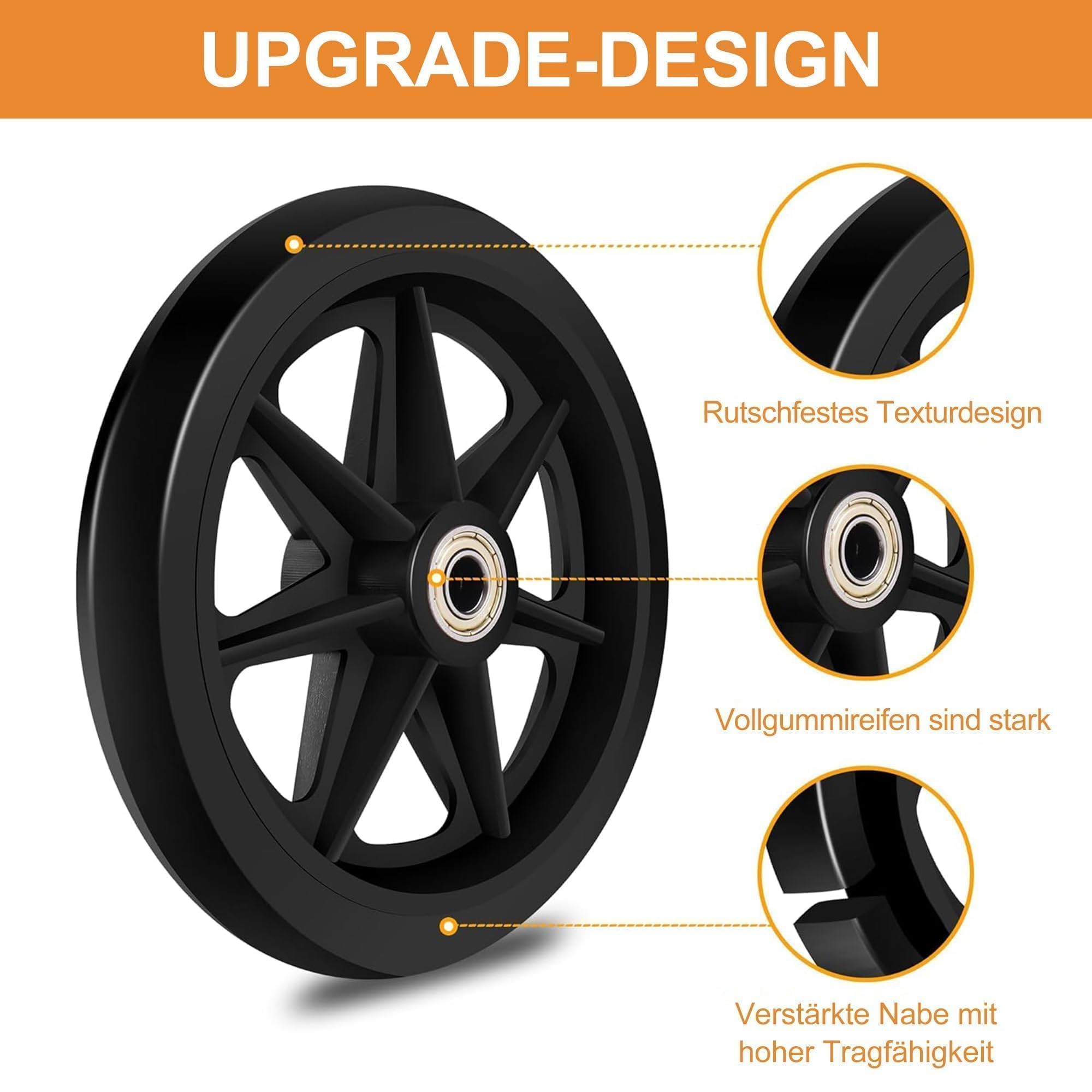 Pack de 2 roues de remplacement solides de 150 mm - Matériau en caoutchouc écologique, pneus PU résistants à l'usure - Facile à installer, compatible avec la plupart des modèles de voitures (déplié)