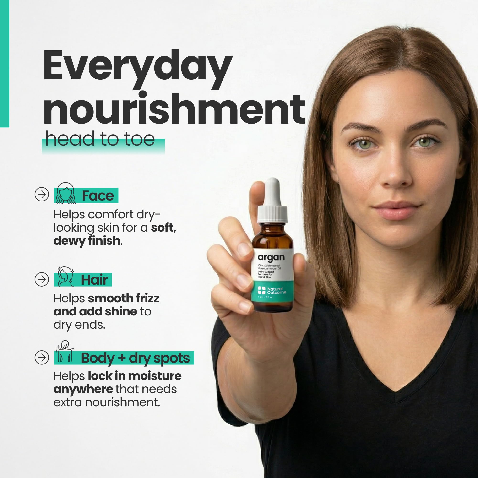 natural outcome Olejek arganowy 100% czysty, maroccan zimna twarz, lekki olejek do ciała i włosów, do regeneracji i odmładzania skóry, 1 uncja