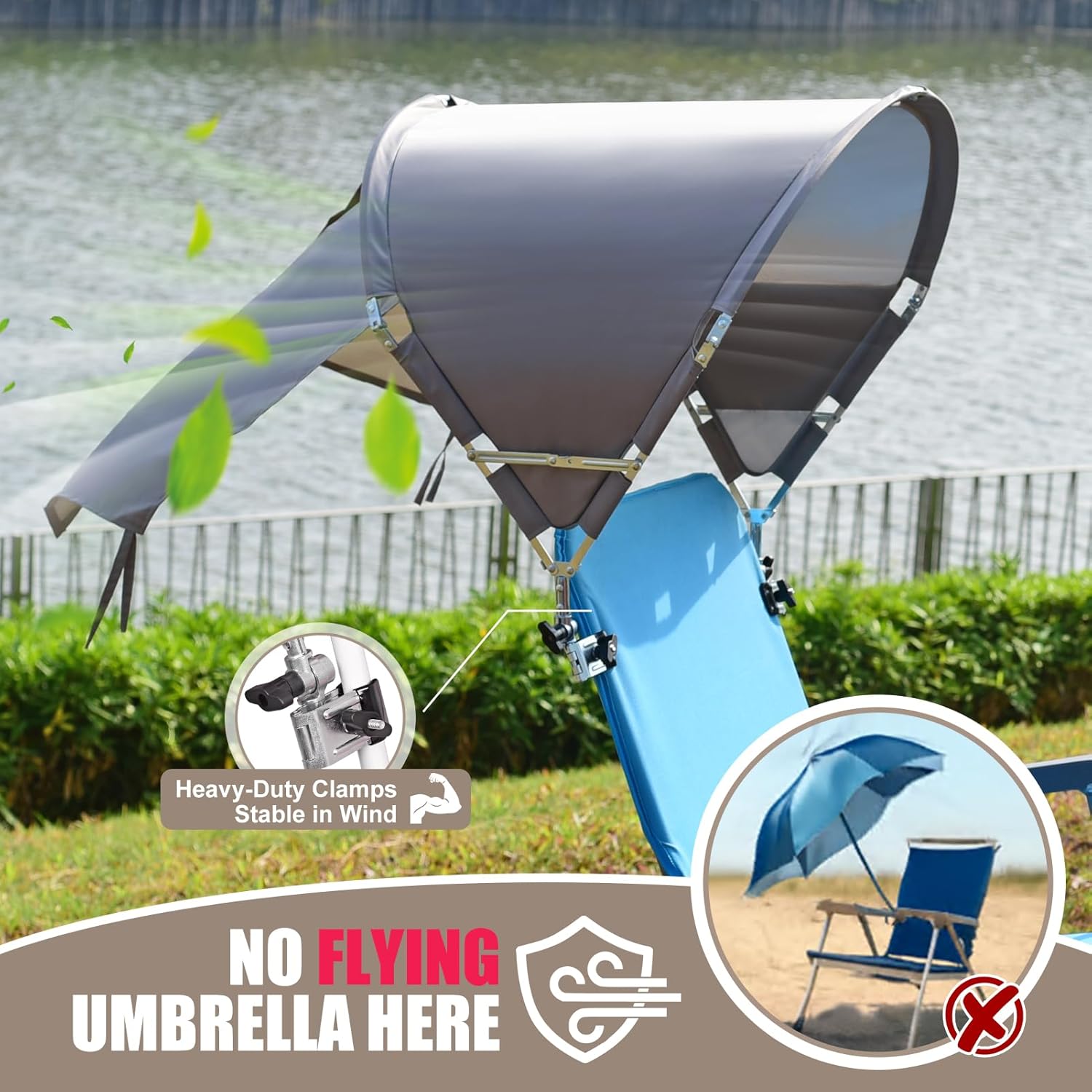 Universal Chair Umbrella Canopy, Foldable Portable UPF 50+ Chair Sun Shade Attachment with Adjustable Clamp Fits Most Brands’ Beach, Outdoor, Travel, Camping, Patio, Wheelchair, Tanning, Zero Gravity