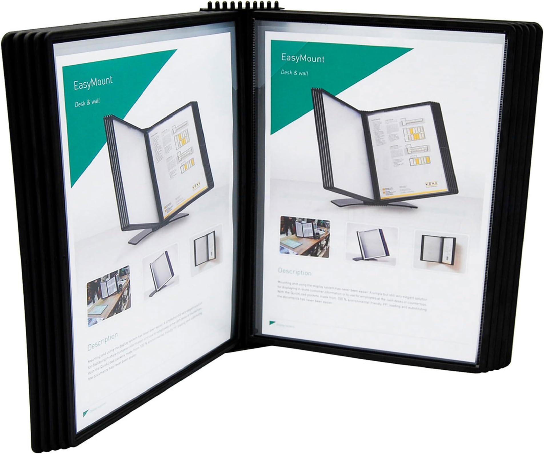 Easy-Load Wall Display Unit with 10 Display Pockets, Black, 20 Sheet Capacity (EZW771)