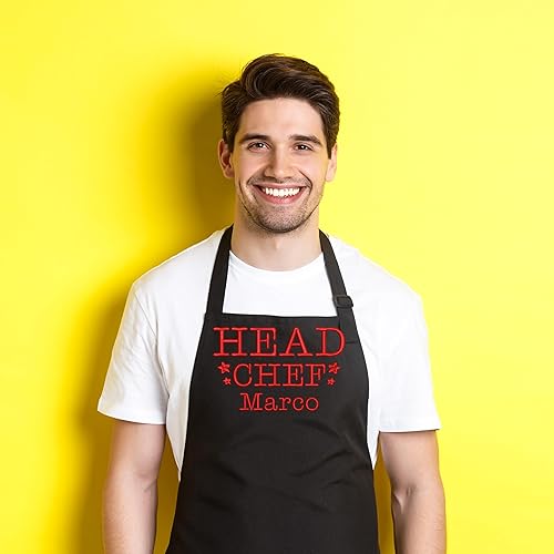 Miniatura 5 de Delantal de chef bordado personalizado, nombre personalizado, ajuste ajustable con bolsillos, lona de algodón premium