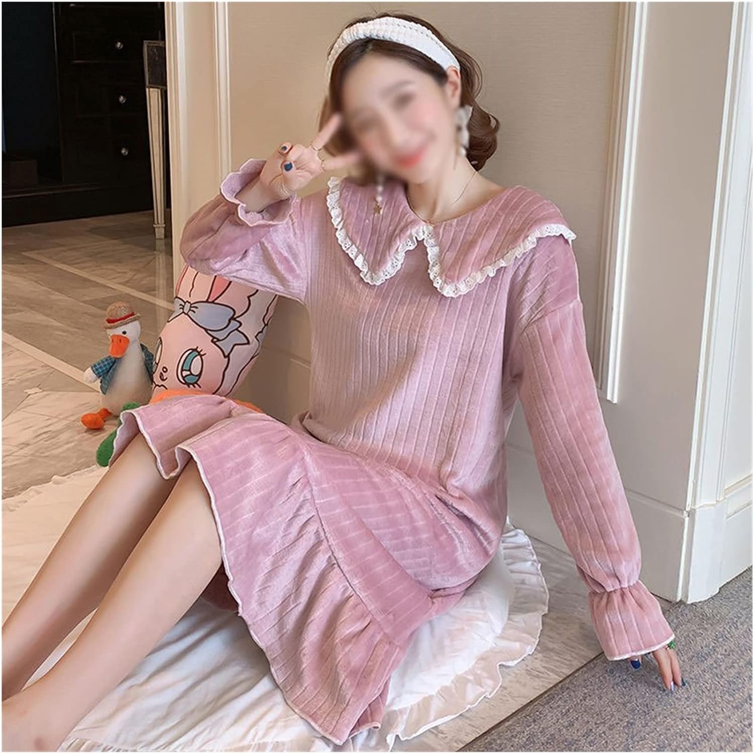 n/a Pajama Dress Women's Winter Flannel Thicken Pajamas Women's Fall Winter Coral Fleece Homewear Long Pajama Dress (Color : Black-JoJo's Bizarre Adventure1, Size : M Code) : Clothing, Shoes & Jewelry