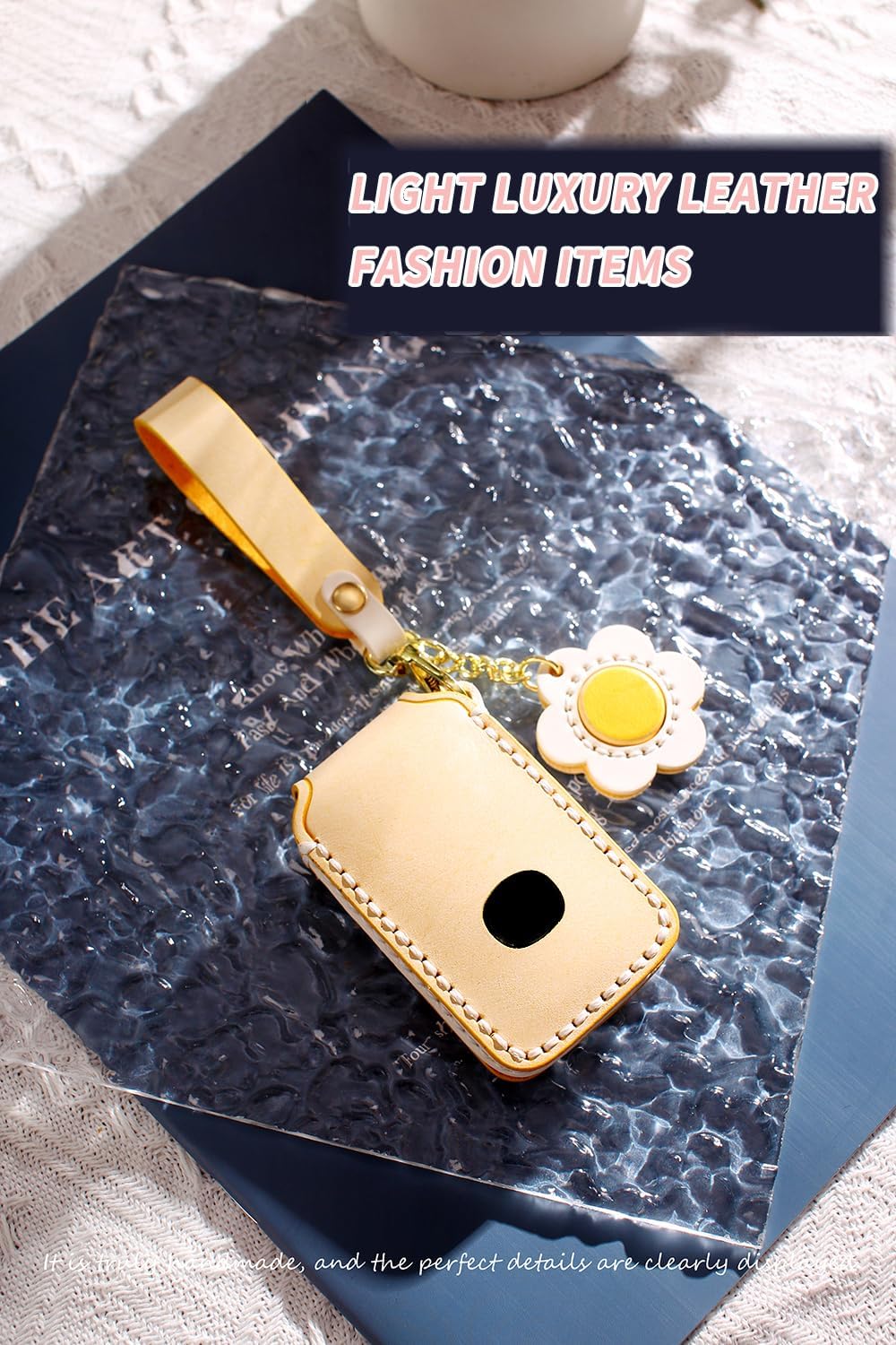 HIBEYO Leather Key Fob Cover 3 Buttons for Mazda 3 Alexa CX-30 CX-3 CX-5 CX-7 CX-9 CX-4 2020 2021 2022 Smart Remote Auto Key with Key Chains Accessories-Yellow