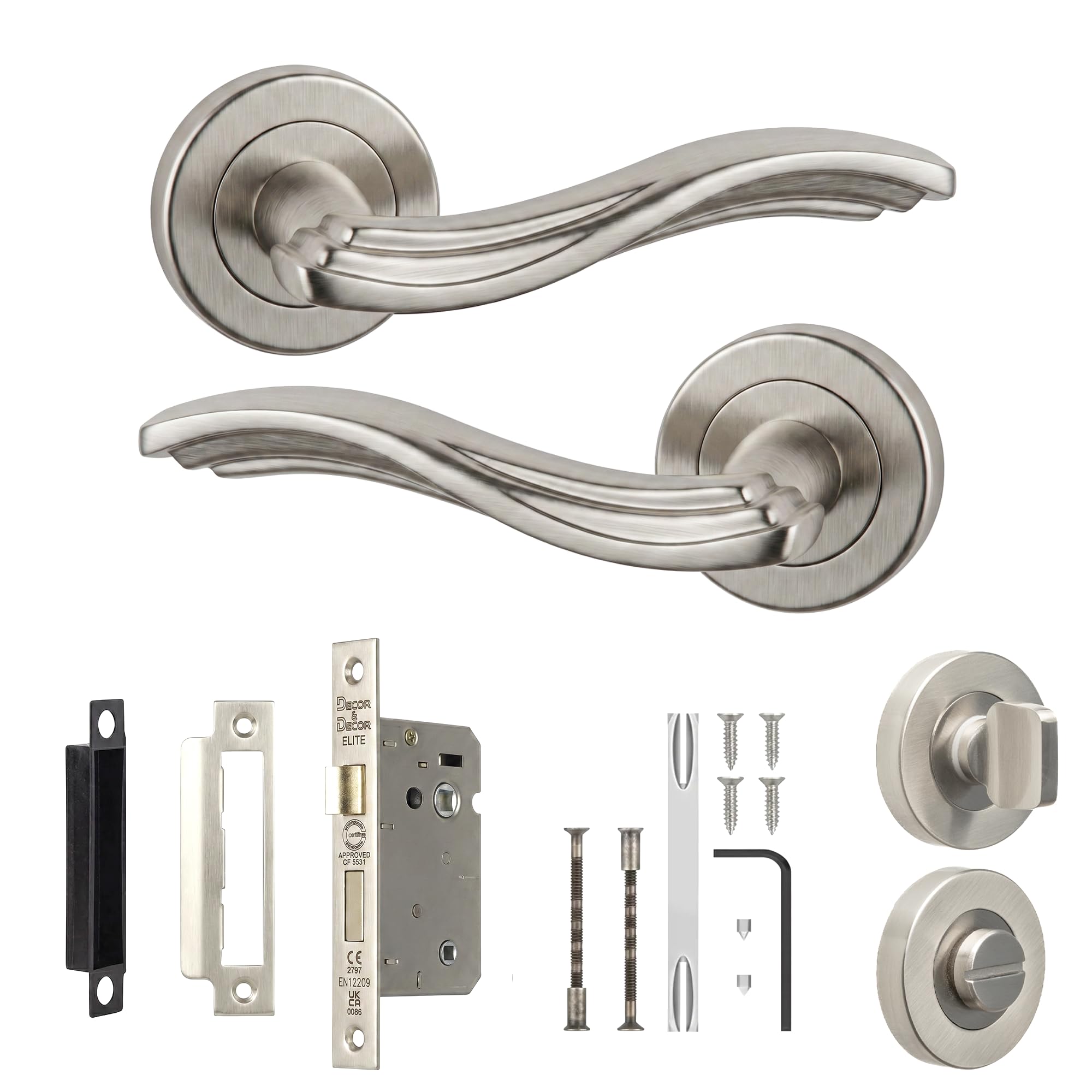 Decoranddecor Solace Satin Nickel Internal Door Handles, Bathroom Kit 76mm — image 1