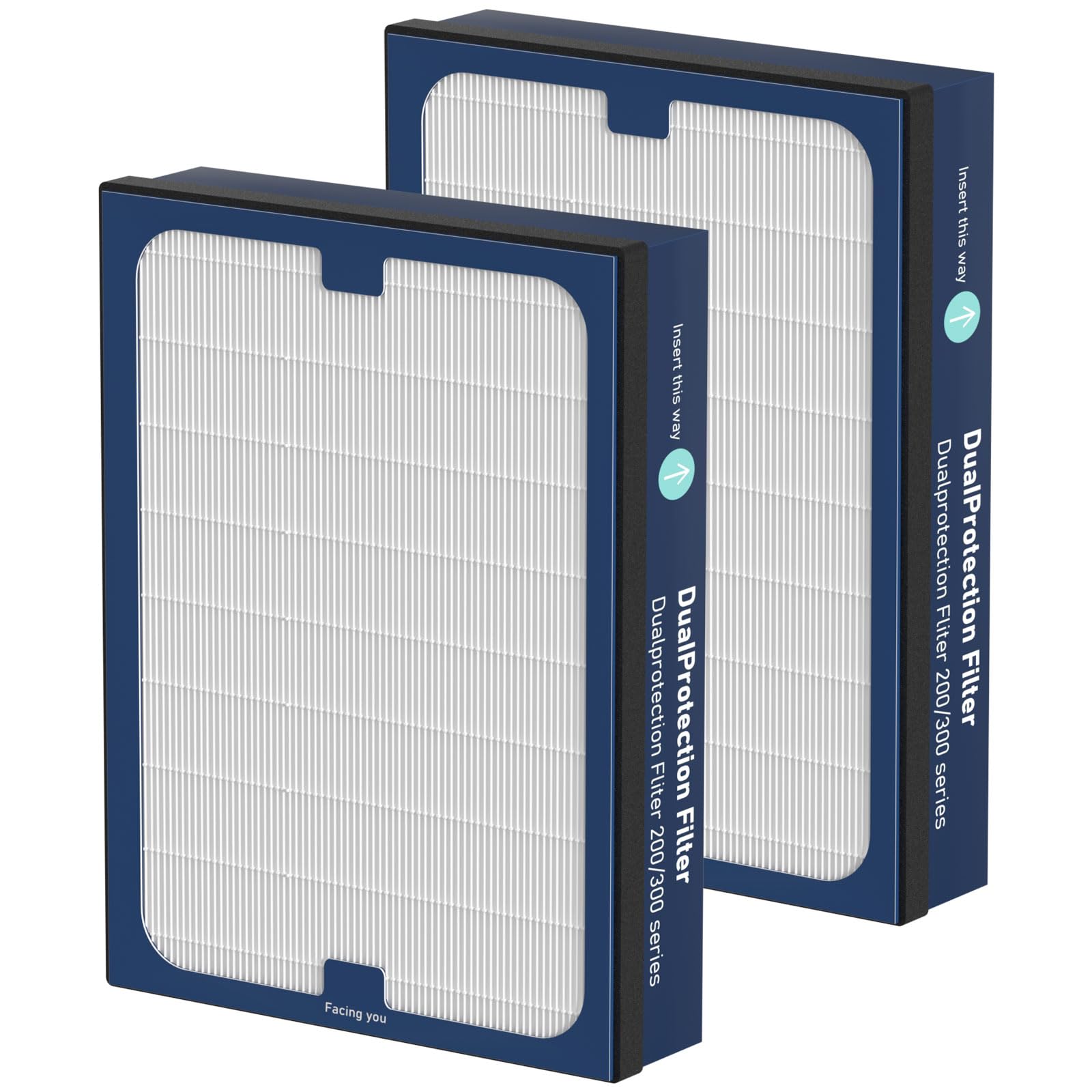 200/300 Series Dual Protection Filter Replacement Compatible with Blueair 200/300 Series, for 200, 201, 203, 205, 210, 215, 250, 270, 280i, 303 Models, True HEPA with Activated Carbon, 2 Pack