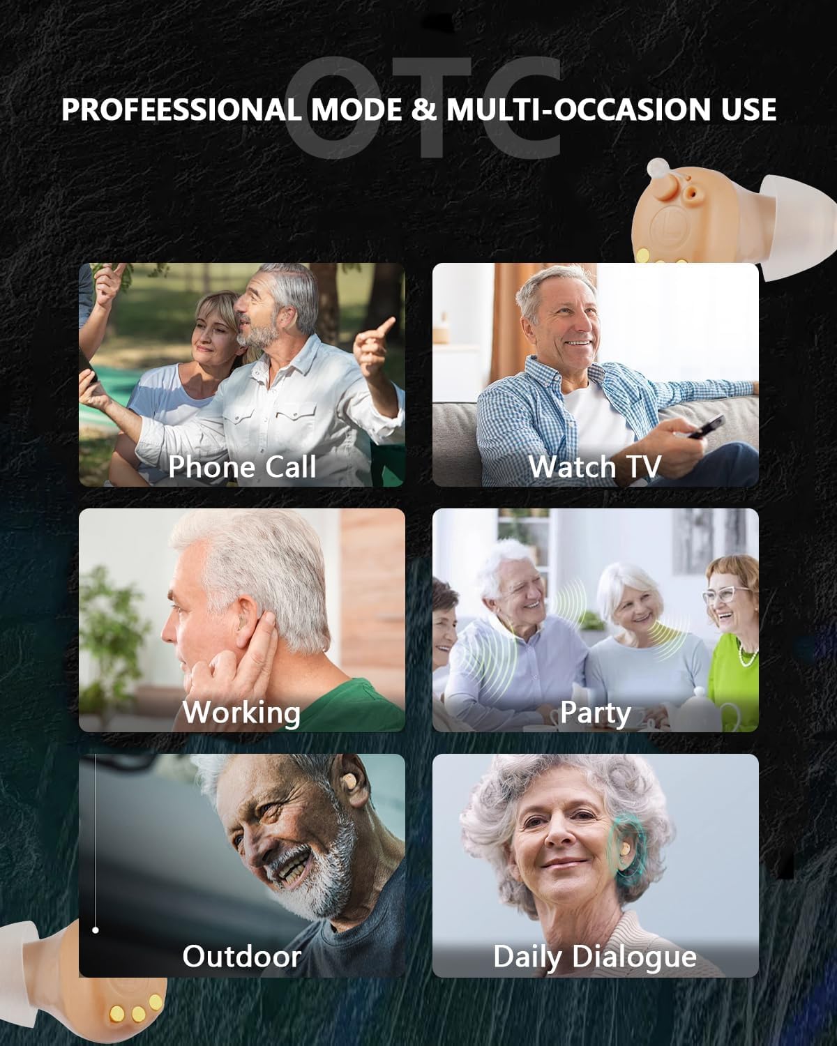 Hearing Aids For Seniors Mild To Moderate Hearing Loss（a pair) OTC Hearing Amplifiers For Seniors with Noise Cancelling Rechargeable Digital Hearing Aids With Charging Case, Auto-On/Off Nearly Invisible