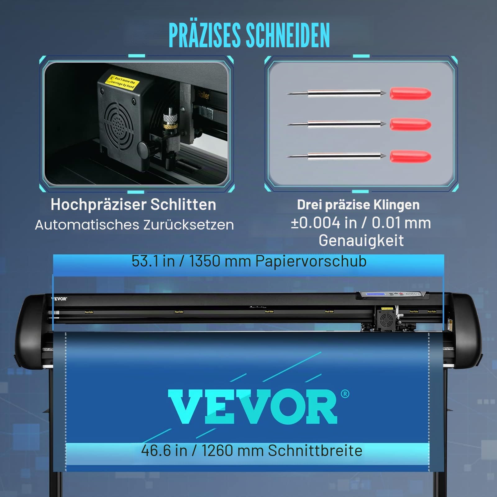 VEVOR Schneidegerät 135 cml Vinyl Cutter Halbautomatische DIY Vinyl Drucker Schneidemaschine Manuelle Positionierung Zeichen schneiden mit Bodenständer Signmaster Software