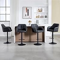 Vista 11 de Moderno juego de 2 taburetes de bar giratorios de piel sintética con apoyabrazos, silla de bar ajustable tapizada con base de metal reposapiés