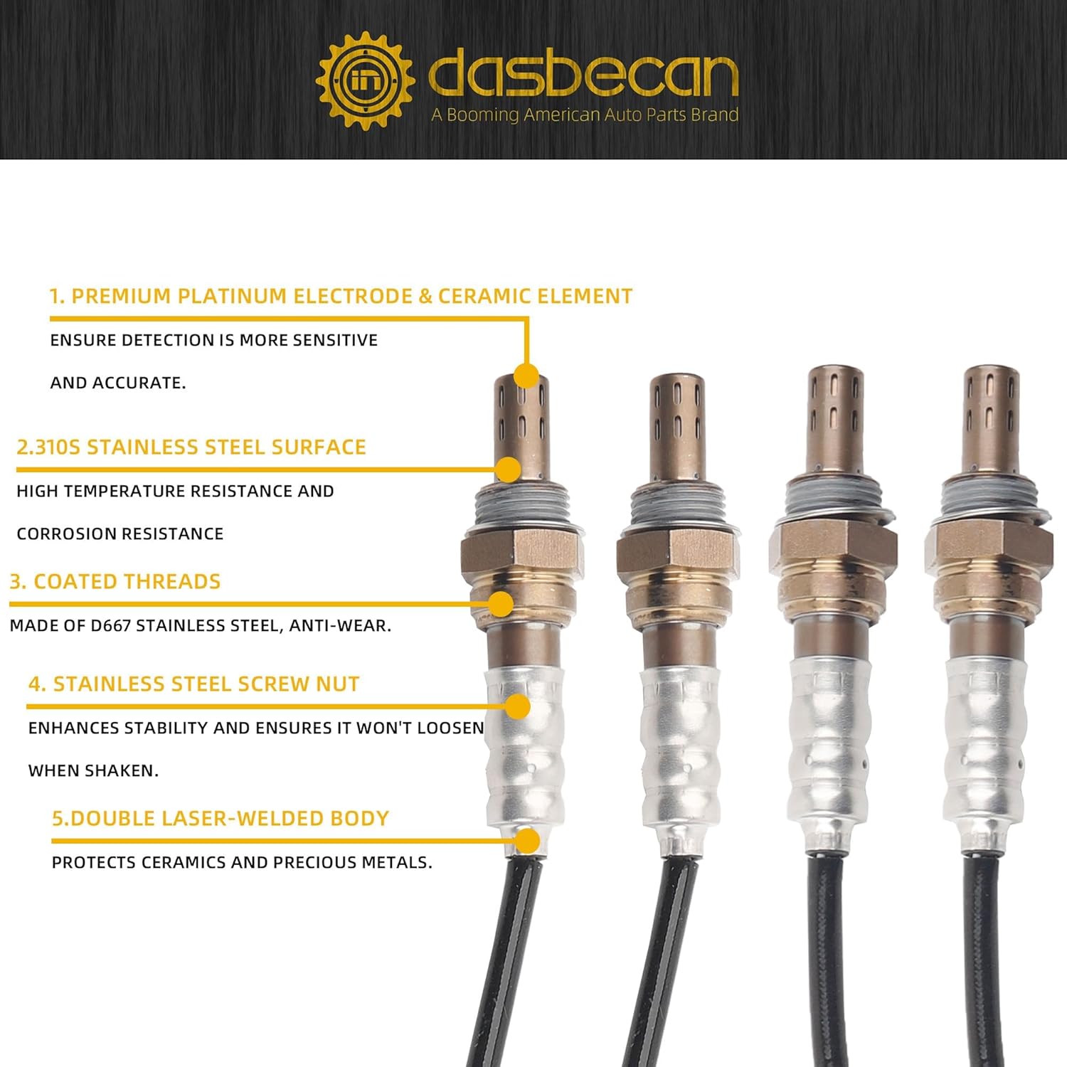 Dasbecan Oxygen O2 Sensor 4Pcs Upstream Downstream Compatible with 2003-2007 Chevrolet Chevy Suburban Silverado 1500 2500 3500 V8 6.0L, GMC Yukon Sierra Cadillac Escalade Hummer H2#234-4669 234-4407