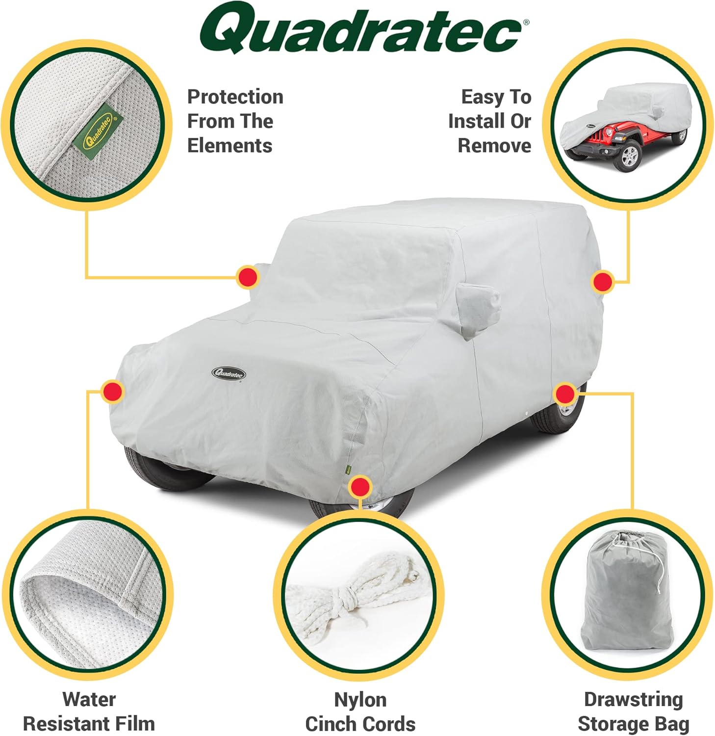Quadratec Softbond 3-Layer Car Cover - Fits Jeep Wrangler JKU & JLU 2007-2023 - Jeep Cover Jeep Wrangler Cover Jeep Wrangler Rain Cover Jeep Rain Cover 4 Door - Includes Storage Bag - Quick-Dry Fabric