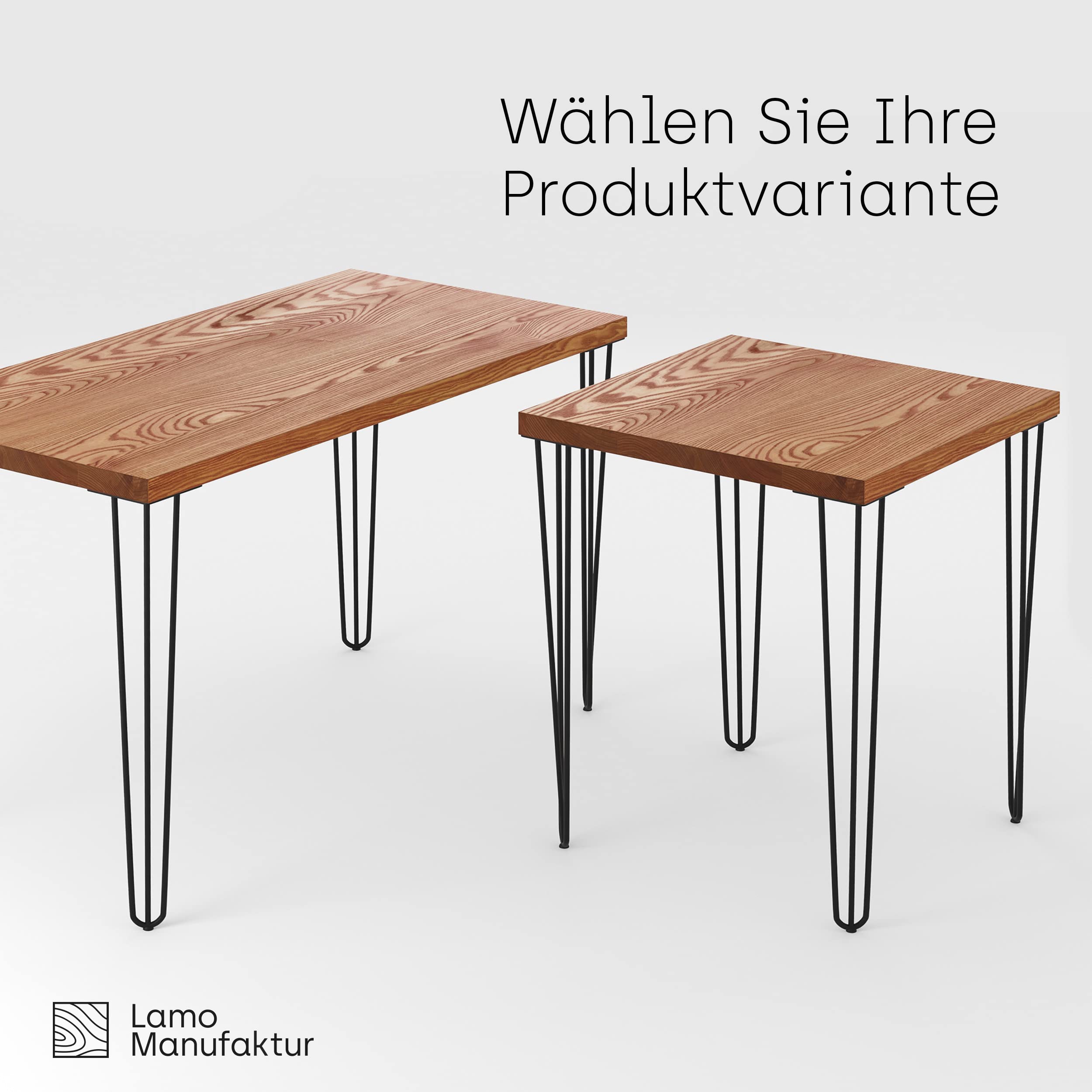 LAMO Manufaktur tavolino in legno con bordo dritto, tavolino da caffe, tavolo da cucina 60x60x76 cm (LxWxH), Creative, Frassino Oscuro/acciaio grezzo laccato, LBG-01-A-004-0000Cr