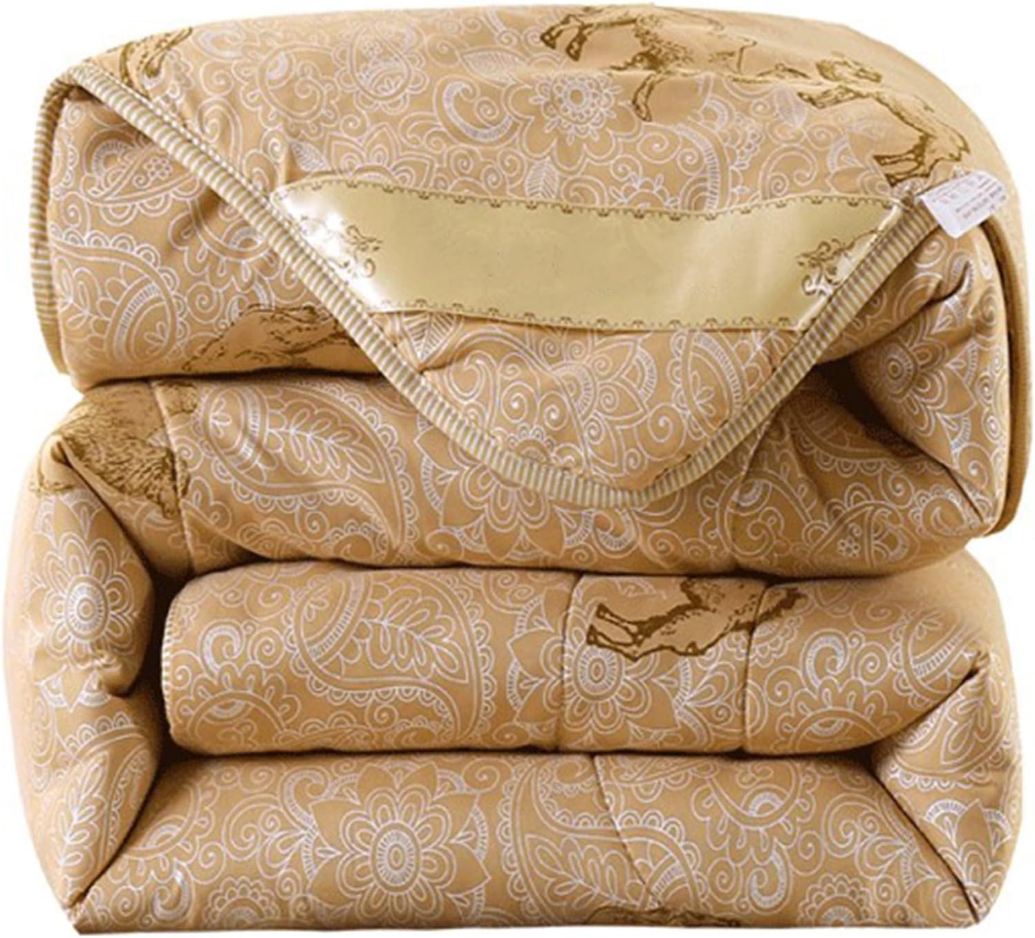 Quilt King Size All Seasons, Thicken Solid Color Quilted Comforter Core Supersoft Camel Hair Filling - Fashion Print Washable Camel Hair Quilt Soft Warm Bedding Blanket(A,200 * 230cm/4.0kg)