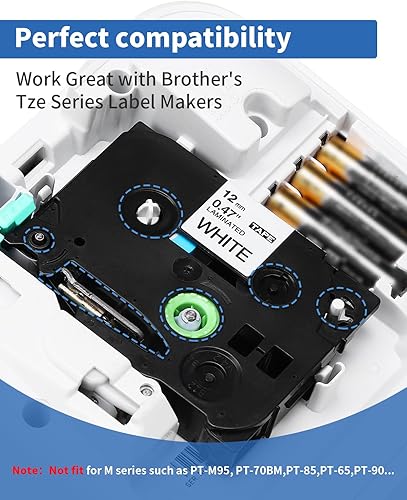 Miniatura 2 de Cinta para etiquetar compatible con Brother TZe-231 TZ-231 P Touch cinta de etiquetas de 0.47 pulgadas, cinta blanca laminada TZe TZ, funciona con
